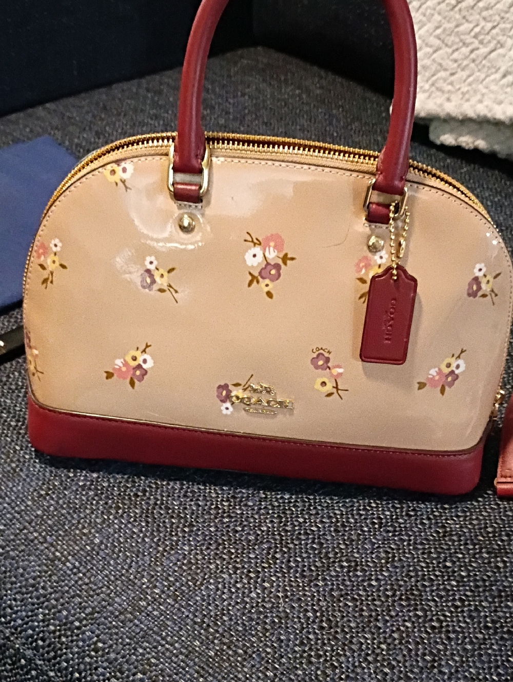 Coach Floral Patent Dome Satchel in Beige and Red